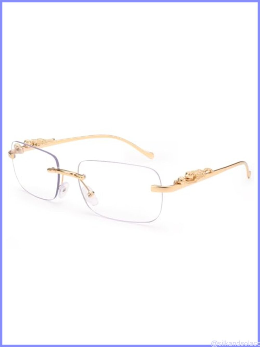 Rimless Rectangle Sunglasses Leopard Arms 70s 80s Retro UV400